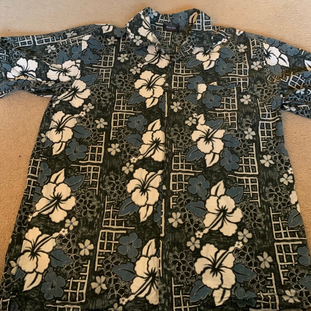 Men’s Turquoise XXL Hawaiian Print Shirt